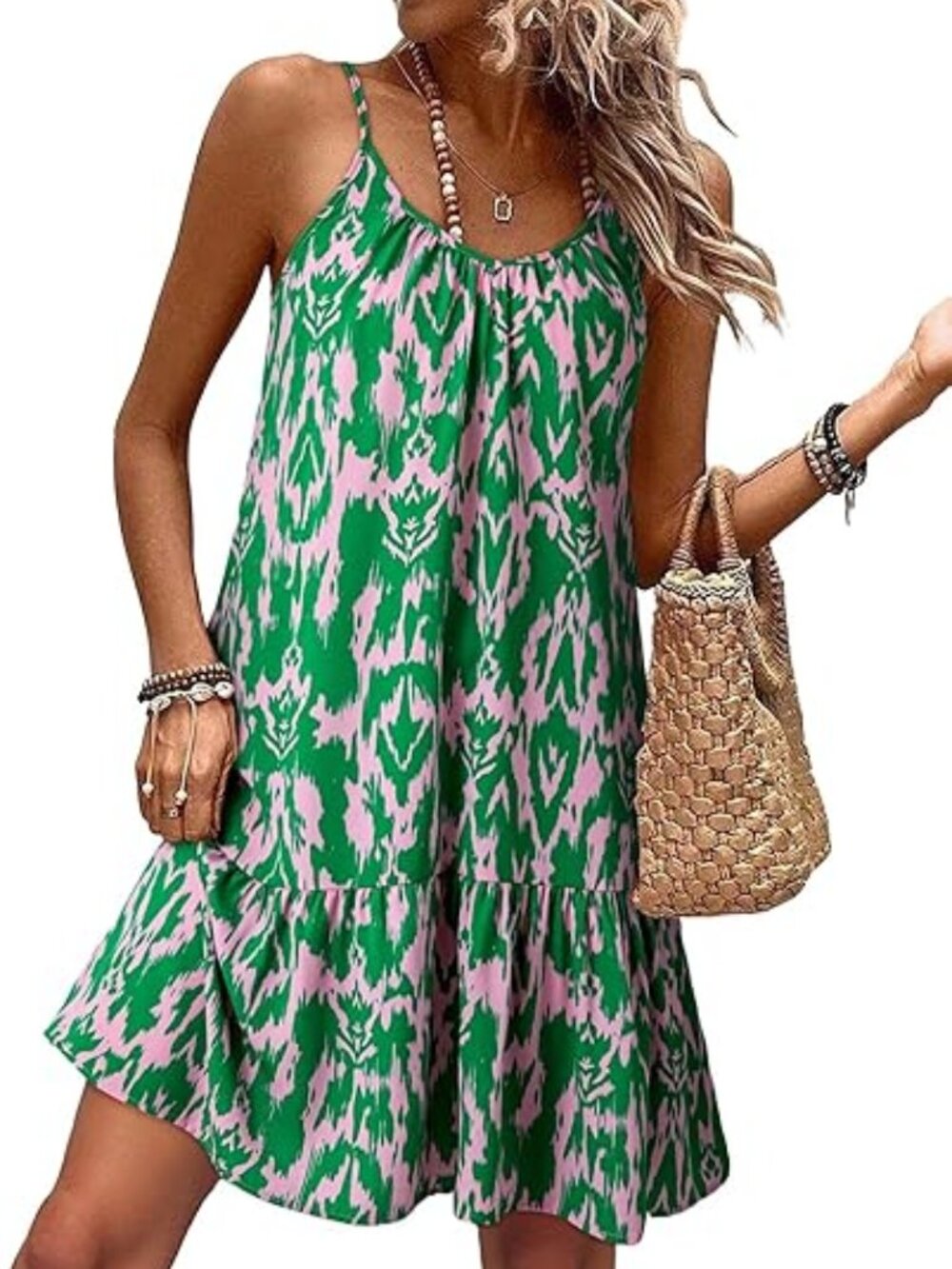 Womens Summer Dresses Spaghetti Strap Smocked Flowy Boho Dresse